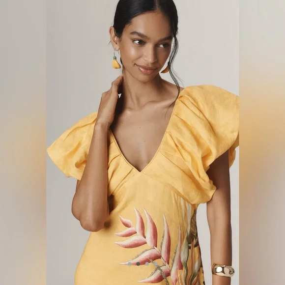 Farm Rio V neck linen midi dress - Picture 6 of 15